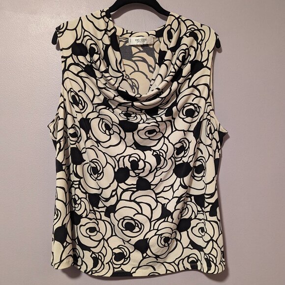 Jones Studio drape necked Floral Shell - Black/Cream, 14/16 - Picture 1 of 6